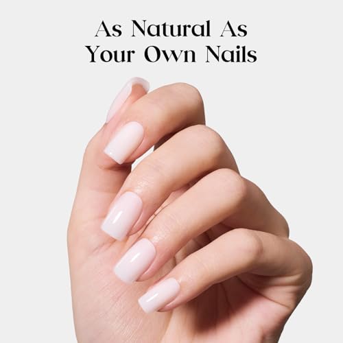 Beetles Milky White Press On Nails - Short Squoval Soft Gel Kit (32 Pcs)