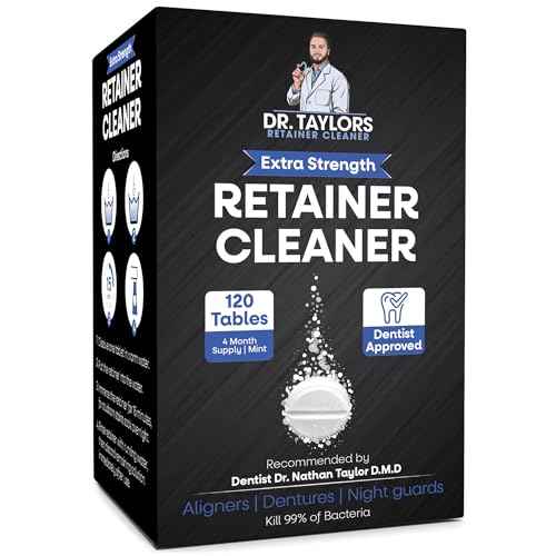 Dr. Taylor¡¯s Denture and Retainer Cleaner Tablets (120 count) Effectively Removes Stains, Plaque, and Odor - Sports guards, Night Guards, Clear Aligners & Dentures Refreshing Mint Flavor