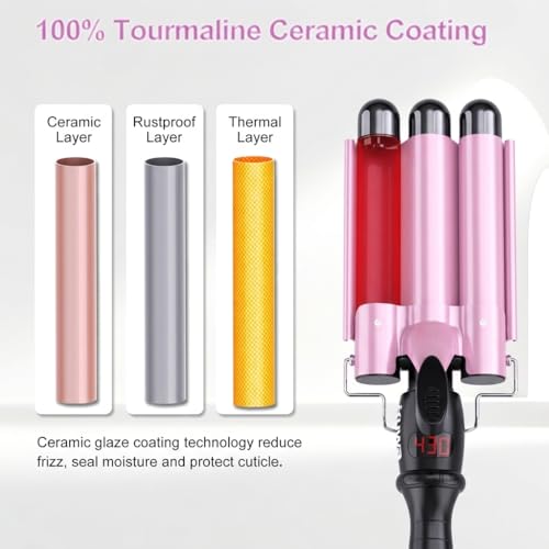 kuwa 15 Heat Setting 3 Barrel Curling Iron - 1 Inch Wave Crimper