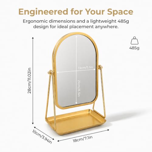 ChicReflect Gold Arch Desk Mirror with Storage Tray - Vanity Makeup Mirror