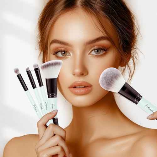 START MAKERS Makeup Brush Set 5Pcs, Dual-Ended Foundation Contour Concealer Blush Powder Bronzer Eyeshadow Brushes for Liquid, Cream, Powder, Blending, Buffing, Stippling Face Make up Tools