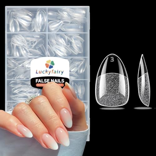 Luckyfairy Short Almond Soft Gel Nail Tips - 240 Pcs Clear Full Cover Fake Nails