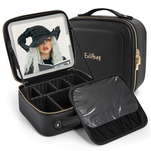 Makeup Bag with Led Mirror, Portable Travel Makeup Bag Organizer, Cosmetic Bag (Black)