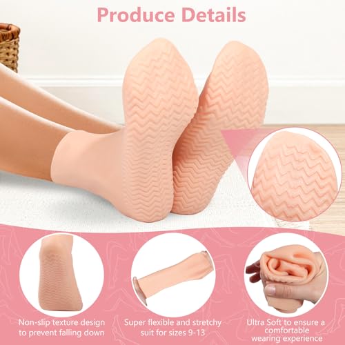XL Silicone Moisturizing Socks for Dry Cracked Feet, 2 Pairs - Non-Slip