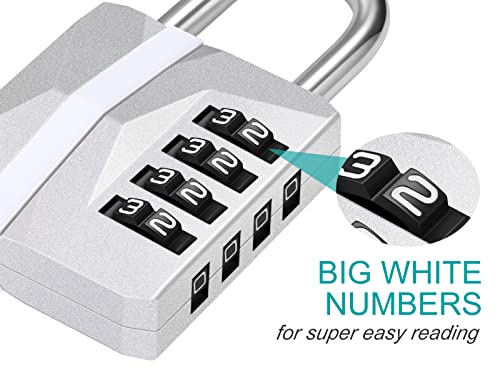 ZHEGE Locker Lock, 4 Digit Combination Lock [2023 Locker Trend] Gym Lock with White Code, Heavy Duty Combo Padlock Outdoor for Gate, Fence, Shed, Garage, School Locks (Silver, 1 Pack)