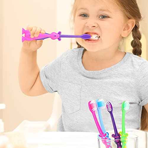 Gerrii Kids Toothbrushes Bulk Soft Lovely Little Kangaroo with Covers Suction Cup Individually Wrapped for Children Toddler Home School Camp Daycare Travel(24 Pcs)