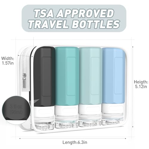 Redfly TSA Approved Travel Toiletry Bottles - 3oz Leak Proof Silicone Containers