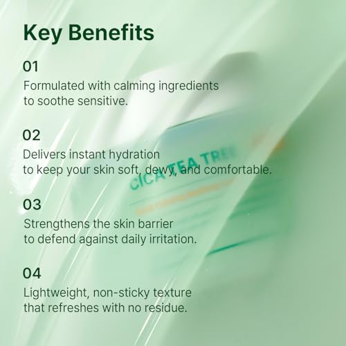 AVCA Quick Calming Cica Tea Tree Cream 100ml(3.38 fl. oz) ? Soothing Moisturizer for Sensitive, Redness-Prone Skin, Lightweight Hydrating Gel, K-Beauty