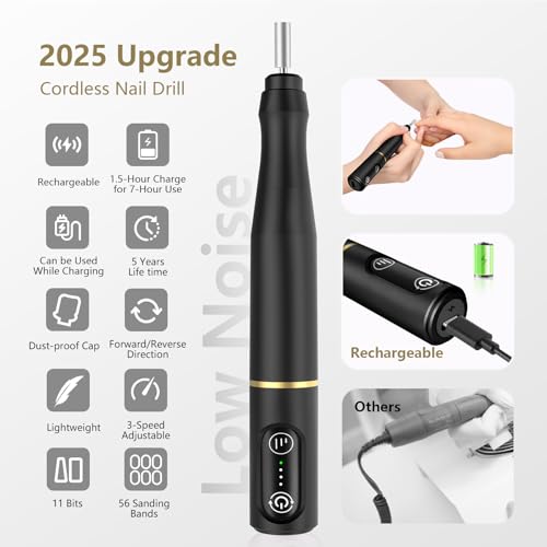 TUOBEO Cordless Nail Drill Kit - Rechargeable Efile for Manicure & Pedicure