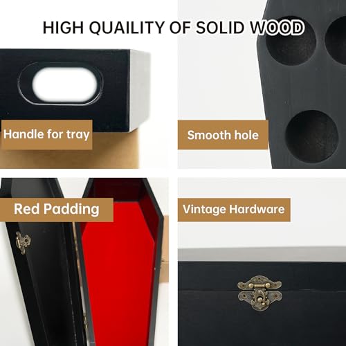 Gothic Coffin Storage Box Set 3 Pack - Spooky Dark Aesthetic Vanity Organizer, Wooden Makeup Jewelry Kit with Tray, Lipstick Holder & Jewelry Box