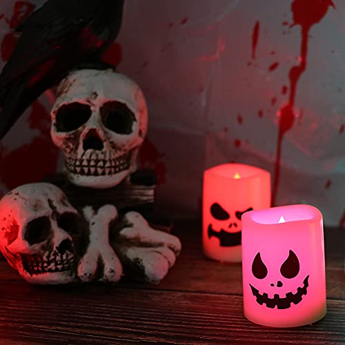 GenSwin Halloween Flameless Votive Candles 6-Piece with Ghost Face Remote Timer (6-Ghost Face)