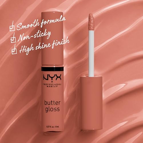 NYX Butter Gloss Brown Sugar - Non-Sticky Lip Gloss Peach Nude 0.27 Fl Oz