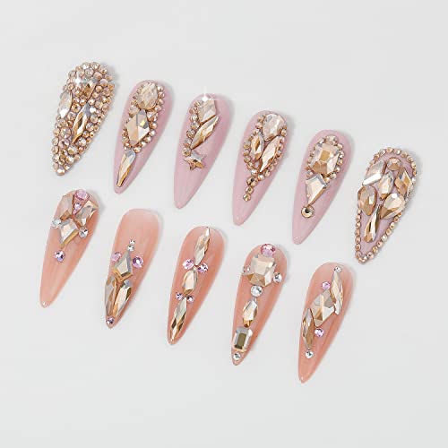Champagne Gold Nail Rhinestones Kit - 3D Flatback Crystal Gems & Tools