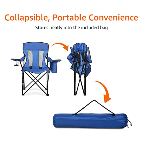 Amazon Basics Camping Chair for Beach, Picnics, Tailgates, Sports, Large, Mesh Back, Blue