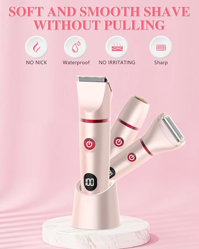 Pink Women's Bikini Trimmer 3-in-1 Waterproof Electric Razor for Legs & Body