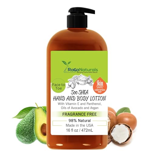 RaGaNaturals Body Lotion- Unscented Shea Butter, Argan, Avocado, Vitamin E & B5- Plant Based, All Natural, Fragrance Free, Non-Greasy, Vegan, Moisturizer, Hydrate Dry Skin- Women, Men, Kids - 16 Fl Oz