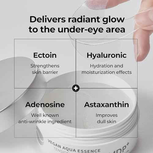 MDP+ PEPTIDE 9 VEGAN AQUA ESSENCE TENSION EYE PATCH, Niacinamide, eye mask 3.38 oz/1.6gx60ea,Hyaluronic Acid, Wrinkle Care, Under Eye Mask, Puffy Eyes, Hydrating Treatment