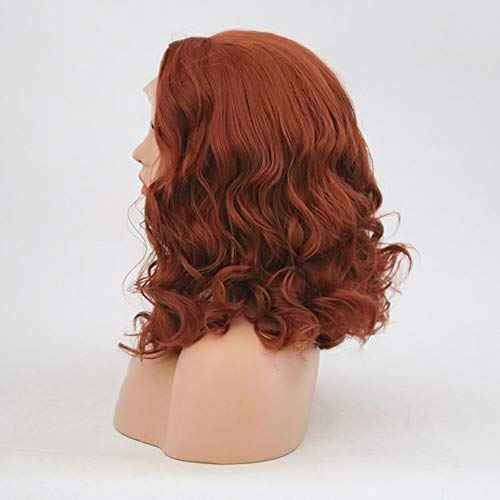 Auburn Wigs Short Wavy Lace Front Wigs Copper Red Synthetic Wig For Women Shoulder Length (Red Brown)