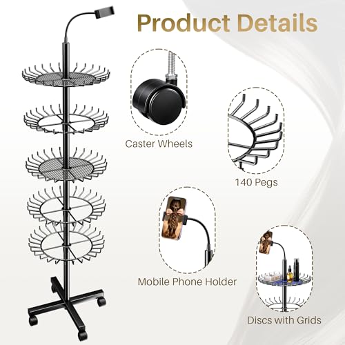 Adjustable Braiding Hair Rack with 140 Pegs, Phone Holder & Wheels