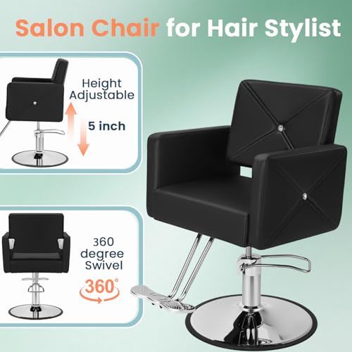 AWEPOPI Simple Black Hydraulic Salon Chair - Heavy-Duty, 360° Swivel, Wide Seat for Hairdressing & Barbershops