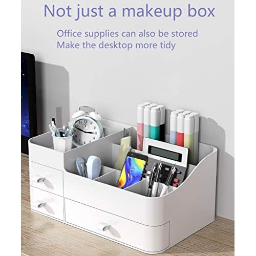 MIUOPUR White Makeup Organizer for Vanity, with 3 Drawers, Large Capacity, Ideal for Make up, Cosmetic, Skin care, Suitable for Bathroom Counter, Dressers, Desk