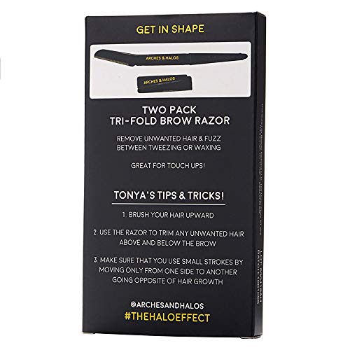 Arches and Halos Two Pack Tri-Fold Eyebrow Razor - Travel Size Eye Brow Razors for Women - Rust-Proof - Ease to Use for Precise Shaving - 1 pc