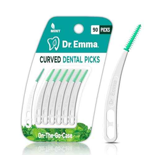 Dr. Emma Dental Picks Mint Curved Soft Rubberized Tooth Picks Easy to Use Brush Picks with Carry Case, 90Ct