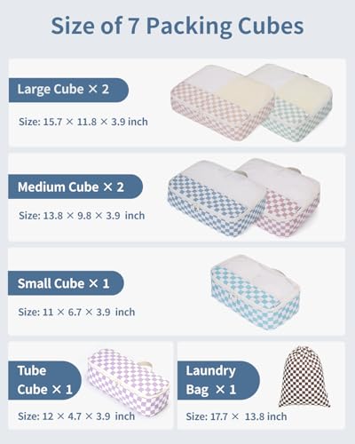 Narwey 7-Piece Packing Cubes Set for Travel Organization