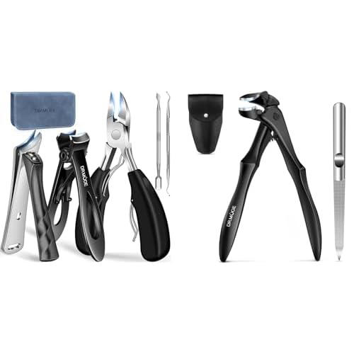 DRMODE Toenail Clippers for Thick Toenails for Seniors, Upgraded Long Handled Angled Head Toe Nail Clippers for Men with Catcher, Wide Opening Fingernail Clipper Slanted Curved Ingrown Toenail Clipper