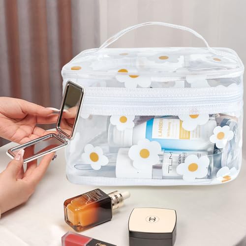 TotePrint Clear Cosmetic Bag with Handle - Durable PVC Travel Pouch