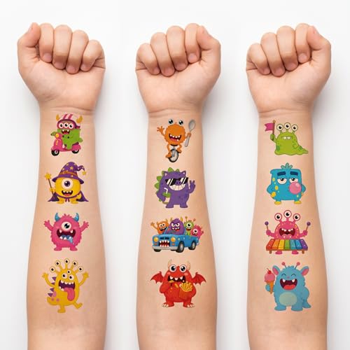 96 PCS Cute Monster Temporary Tattoos for Kids
