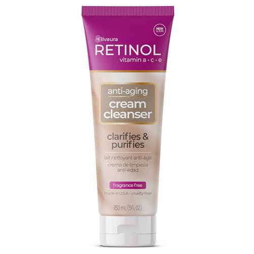 LIVAURA Retinol Cream Cleanser Anti-Aging ? 5oz ? Daily Deep Cleansing Facial Wash Improves Skin Texture, And Exfoliates for Softer Face ? Renewing Vitamin A Minimizes Wrinkles and Fine Lines