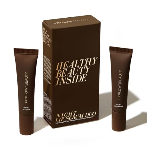 Fitglow Beauty Night Lip Serum 10 Year Anniversary Duo | Sleeping Mask | Plant-Powered Natural Overnight Mask Skincare | Hydrating Moisturizer for Dry Cracked Chapped Lips | 2 (12g) Tubes, Clear