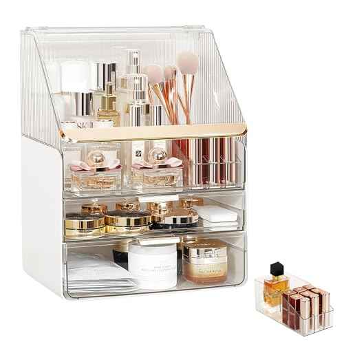 DASITON Dustproof MultiLayer Makeup Brush holder Organizer,Makeup Brush Holder,Makeup Organizers,Large Capacity Desktop Storage Box with Drawer,for Beauty Products...£¨Clear