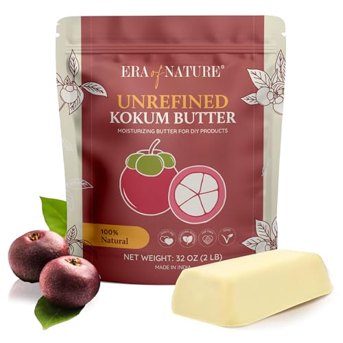 era of nature Kokum Butter Raw - 32 oz (2lb) ? Natural Butter for Body Butters, Lotion Bars, Lip Balm, Soap Making ? Blends Well with Shea or Cocoa Butter ? For Stretch Marks, Scars, Pregnancy Care