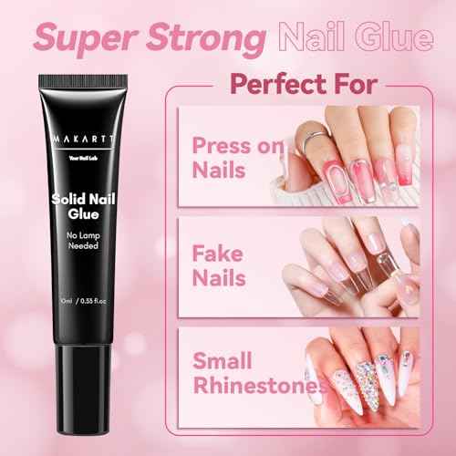 Makartt New Super Strong Semi Solid Nail Glue, Upgraded Hema-Free Nail Glue for Press On Nails, No UV/Led Lamp Needed, Quick Drying 20s, Fake Tips Adhesion, Nail Glues DIY Home Salon Manicure 10ml