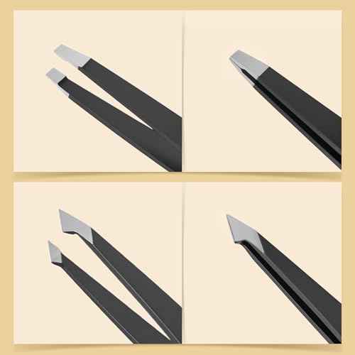 4-Pack Tweezers for Eyebrows, Facial Hair, Ingrown Hair Removal, Tweezer Set with Case for Women and Men, Professional Stainless Steel Precision Eyebrow pinza de cejas Plucking Grooming - Black