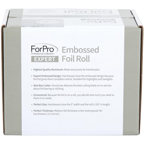 ForPro Professional Collection Expert Embossed Aluminum Foil Roll, 320 Ft Hair Foils for Color Application and Highlighting Services, Silver, Medium, 5W