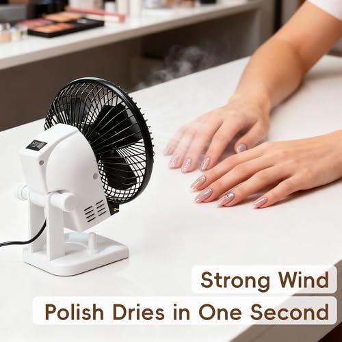 NOVAL Professional Nail Polish Dryer Fan, Adjustable Multi-Angle Design with Strong Wind Speed for Instant Drying, Salon Manicure Equipment, White and Black