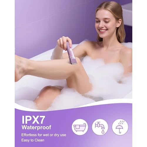 Electric Razors for Women 2 in 1 Bikini Trimmer for Women Cordless Dry/Wet Use Electric Shaver for Pubic Hair, Armpit, Facail Hair Removal, Waterproof Pearl Purple