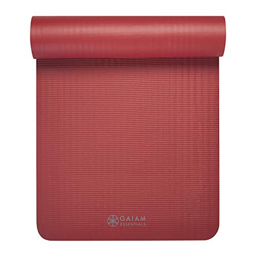 Gaiam Essentials Thick Yoga Mat Fitness & Exercise Mat with Easy-Cinch Carrier Strap, Red, 72"L X 24"W X 2/5 Inch Thick