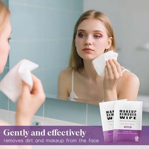 Makeup Remover Wipes 50 Pack, Individually Wrapped Lavender