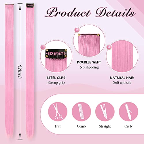 Colored Clip in Hair Extensions - 22 Inch Pink Highlights (10 PCS)