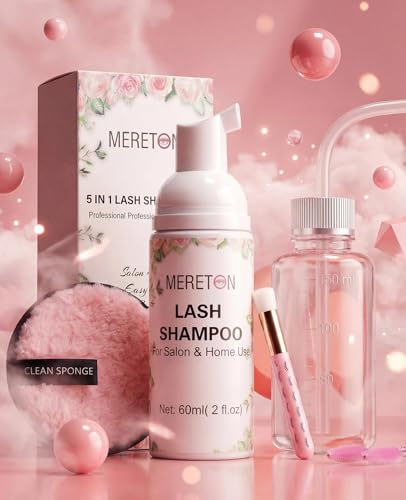 MERETON 5-in-1 Lash Shampoo Kit for Extensions with Brush & Rinse Bottle