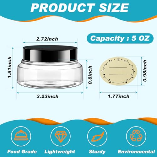24 Pack 8oz Clear Plastic Jars with Lids and Labels