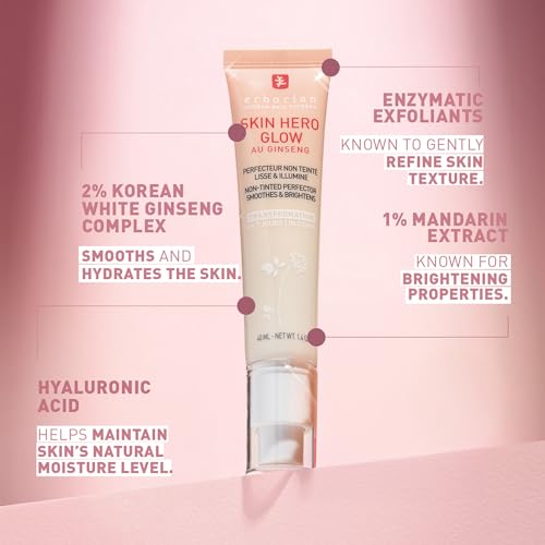 Erborian Skin Hero Glow, Non-Tinted Bare Perfector, Illuminates, Highlights, Hydrates, Smooths for Natural Radiant, Glass, Dewey Look, Korean Skincare