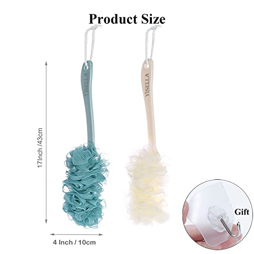 Back Brush Long Handle for Shower Sponges for Women,Back Shower Scrubber Loofah On A Stick Lufa with Long Handle