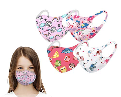 Kid's Face Protective Gear Washable and Reusable Unicorn Kitty Animal Themed (Girl_4set)