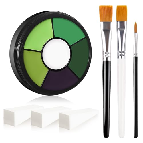 Green Cream Face & Body Paint Kit with Brushes & Sponges