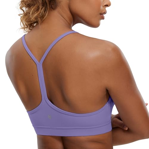 CRZ YOGA Butterluxe Womens Y Back Sports Bra - Padded Racerback Low Impact Spaghetti Thin Strap Workout Yoga Bra True Navy Small